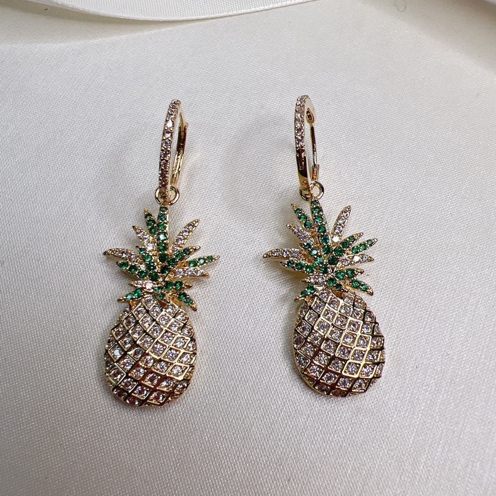 Pave Pineapple Hoop Earrings